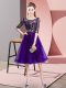 New Style Embroidery Quinceanera Court of Honor Dress Purple Lace Up Half Sleeves Knee Length