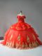 Amazing Off The Shoulder Sleeveless Court Train Lace Up 15th Birthday Dress Red Organza