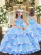 Organza High-neck Sleeveless Lace Up Appliques and Ruffled Layers Pageant Dress for Teens in Baby Blue