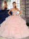 Fantastic Baby Pink Ball Gowns Sweetheart Sleeveless Tulle Floor Length Lace Up Beading and Ruffles Vestidos de Quinceanera