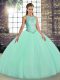 Sweet Apple Green Sleeveless Embroidery Floor Length Quinceanera Gowns