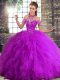 Trendy Purple Tulle Lace Up 15th Birthday Dress Sleeveless Floor Length Beading and Ruffles