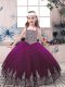 Custom Made Eggplant Purple Little Girls Pageant Gowns Party and Military Ball and Wedding Party with Beading and Embroidery Straps Sleeveless Lace Up