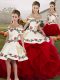 White And Red Ball Gowns Embroidery and Ruffles Quinceanera Dress Lace Up Tulle Sleeveless Floor Length