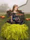 Floor Length Green Little Girls Pageant Gowns Organza Sleeveless Embroidery and Ruffles