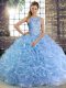 Low Price Scoop Sleeveless Lace Up Ball Gown Prom Dress Lavender Fabric With Rolling Flowers