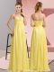 Yellow Chiffon Lace Up Evening Dress Sleeveless Floor Length Beading
