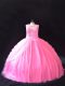 Rose Pink Lace Up Quinceanera Dress Beading Sleeveless Court Train