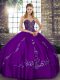 Custom Design Purple Ball Gowns Sweetheart Sleeveless Tulle Floor Length Lace Up Beading and Embroidery Quinceanera Gowns