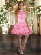 Suitable Halter Top Sleeveless Organza Party Dress for Girls Beading and Ruffled Layers Backless