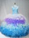 Scoop Sleeveless Quinceanera Dress Beading and Ruffles Multi-color Tulle
