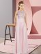Fitting Pink Sleeveless Floor Length Beading Backless Dress for Prom