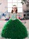 Sleeveless Organza Floor Length Lace Up Little Girls Pageant Dress Wholesale in Dark Green with Beading and Ruffles