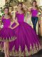 Fuchsia Lace Up Halter Top Embroidery Sweet 16 Quinceanera Dress Tulle Sleeveless