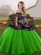 Affordable Green Off The Shoulder Lace Up Embroidery Vestidos de Quinceanera Sleeveless