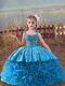 Baby Blue Fabric With Rolling Flowers Lace Up Winning Pageant Gowns Sleeveless Sweep Train Embroidery