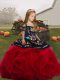 Elegant Tulle Straps Sleeveless Lace Up Embroidery and Ruffles Little Girl Pageant Dress in Red