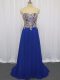 Excellent Royal Blue Sleeveless Lace and Appliques Zipper Prom Dresses