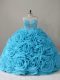 Latest Fabric With Rolling Flowers Sleeveless Sweet 16 Quinceanera Dress Brush Train and Beading