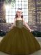 Popular Straps Sleeveless Pageant Dress for Teens Floor Length Beading Brown Tulle
