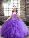 Adorable Beading and Ruffles Pageant Gowns For Girls Lavender and Purple Lace Up Sleeveless Floor Length