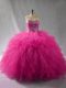 Pretty Fuchsia Lace Up Quinceanera Gowns Beading and Ruffles Sleeveless Floor Length
