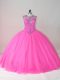 Dazzling Rose Pink Scoop Neckline Beading Quinceanera Gowns Sleeveless Lace Up