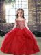 Perfect Beading and Ruffles Kids Formal Wear Red Lace Up Sleeveless Floor Length
