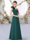 Low Price Peacock Green Empire Chiffon Straps Sleeveless Hand Made Flower Floor Length Lace Up Bridesmaid Dresses