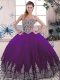 Purple Ball Gowns Sweetheart Sleeveless Tulle Floor Length Lace Up Beading and Embroidery Ball Gown Prom Dress
