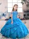 Glorious Aqua Blue Lace Up Pageant Dress for Womens Beading and Ruffles Sleeveless Floor Length