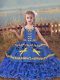 Enchanting Blue Ball Gowns Straps Sleeveless Organza Floor Length Lace Up Beading and Embroidery and Ruffled Layers Little Girl Pageant Gowns