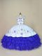 White And Purple Ball Gowns Embroidery and Ruffled Layers 15 Quinceanera Dress Lace Up Satin and Organza Cap Sleeves Floor Length