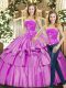 Modest Lilac Two Pieces Strapless Sleeveless Taffeta Floor Length Lace Up Beading Quinceanera Gown