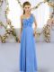 Blue One Shoulder Lace Up Hand Made Flower Wedding Guest Dresses Sleeveless