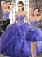 Beauteous Sleeveless Tulle Floor Length Lace Up Quinceanera Dresses in Lavender with Beading and Ruffles