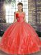 Watermelon Red Lace Up Sweet 16 Dresses Beading and Appliques Sleeveless Floor Length