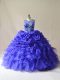 Purple Organza Lace Up Scoop Sleeveless Floor Length 15th Birthday Dress Beading and Ruffles and Pick Ups