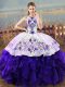 Customized White And Purple Sleeveless Organza Lace Up Quinceanera Dress for Sweet 16 and Quinceanera