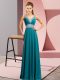 Custom Designed Teal Empire Chiffon V-neck Sleeveless Beading Floor Length Lace Up Prom Party Dress