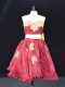 Wine Red Organza Zipper Prom Party Dress Sleeveless Mini Length Appliques and Ruffles