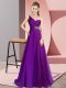 Designer Sleeveless Beading Criss Cross Dress for Prom with Purple Brush Train