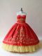 Clearance Red Ball Gowns Sweetheart Sleeveless Satin Lace Up Embroidery Quinceanera Gowns