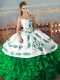Great Dark Green Ball Gowns Sweetheart Satin and Organza Lace Up Embroidery and Ruffles 15 Quinceanera Dress