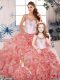 Superior Watermelon Red Quinceanera Gowns Military Ball and Sweet 16 and Quinceanera with Beading and Ruffles Scoop Sleeveless Clasp Handle