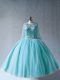Fancy Long Sleeves Floor Length Beading Lace Up Quinceanera Dress with Aqua Blue
