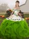 Amazing Green Ball Gowns Off The Shoulder Sleeveless Tulle Floor Length Lace Up Embroidery and Ruffles 15 Quinceanera Dress