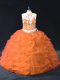 Custom Design Orange Backless Sweet 16 Quinceanera Dress Pick Ups Sleeveless Floor Length