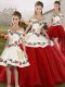 Artistic White And Red Organza Lace Up Off The Shoulder Sleeveless Floor Length Sweet 16 Dresses Embroidery