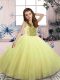 Glorious Yellow Green Tulle Lace Up Little Girls Pageant Dress Sleeveless Floor Length Beading